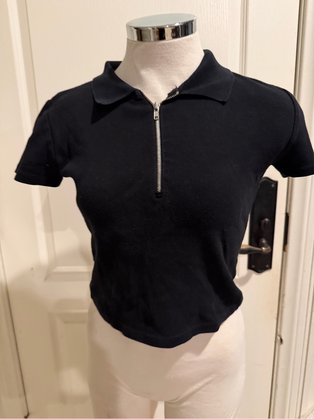 Brandy Melville Black Short Zip Polo Crop Top